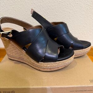 Clarks Black Leather Wedge Sandals